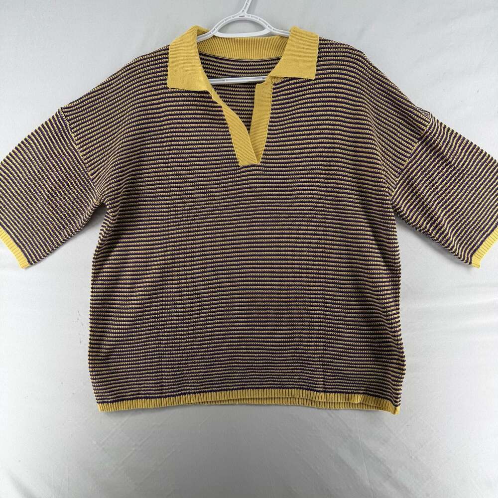 1387 Small 2 Piece Women's Striped Knit Short Sleeve Top and Drawstring Shorts S
